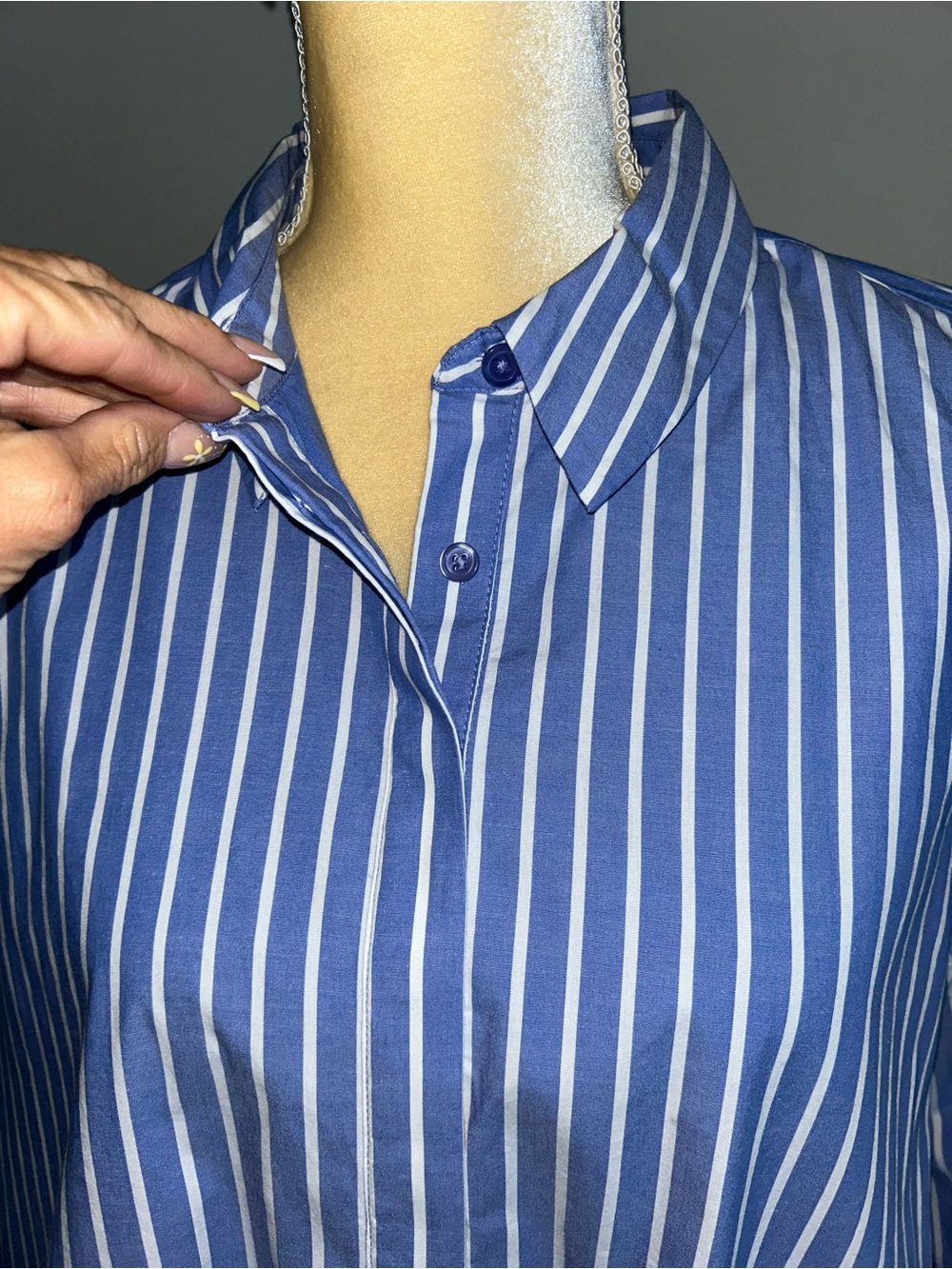 NWT The Drop Stripe Bubble Hem Shirtdress Blue & White Mini Sz M - Picture 4 of 7